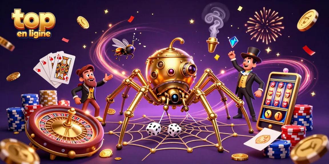 Plongez dans l'univers du top casino en ligne avec une illustration captivante de jeux et de gains.
