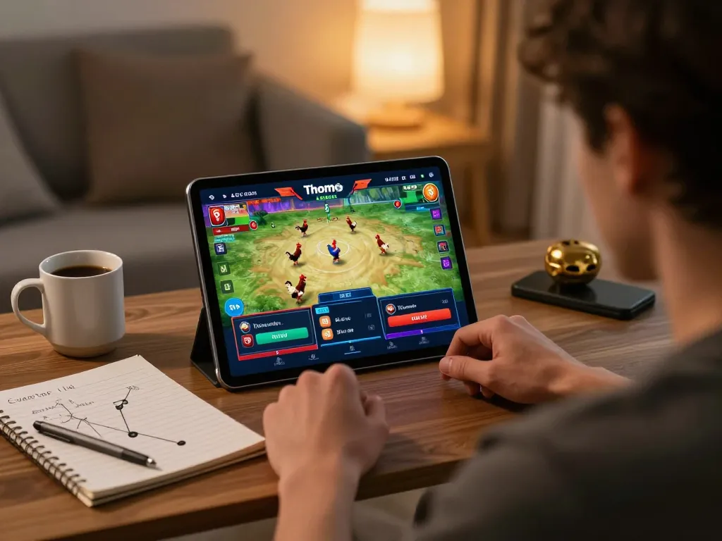 Nạp & cược đá gà Thomo in a lively online gaming setting with a player actively betting.