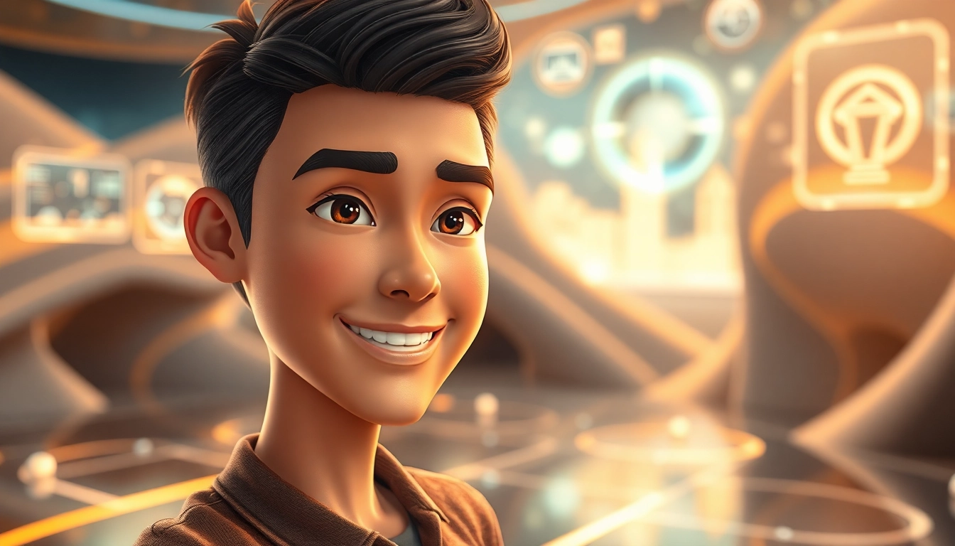 Engaging live avatar presenting interactive features in a dynamic digital landscape.