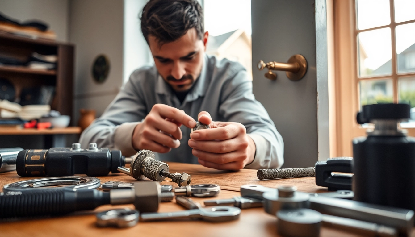 Fast locksmiths service in St. Louis, MO, highlighting a skilled locksmith at work on a door lock.