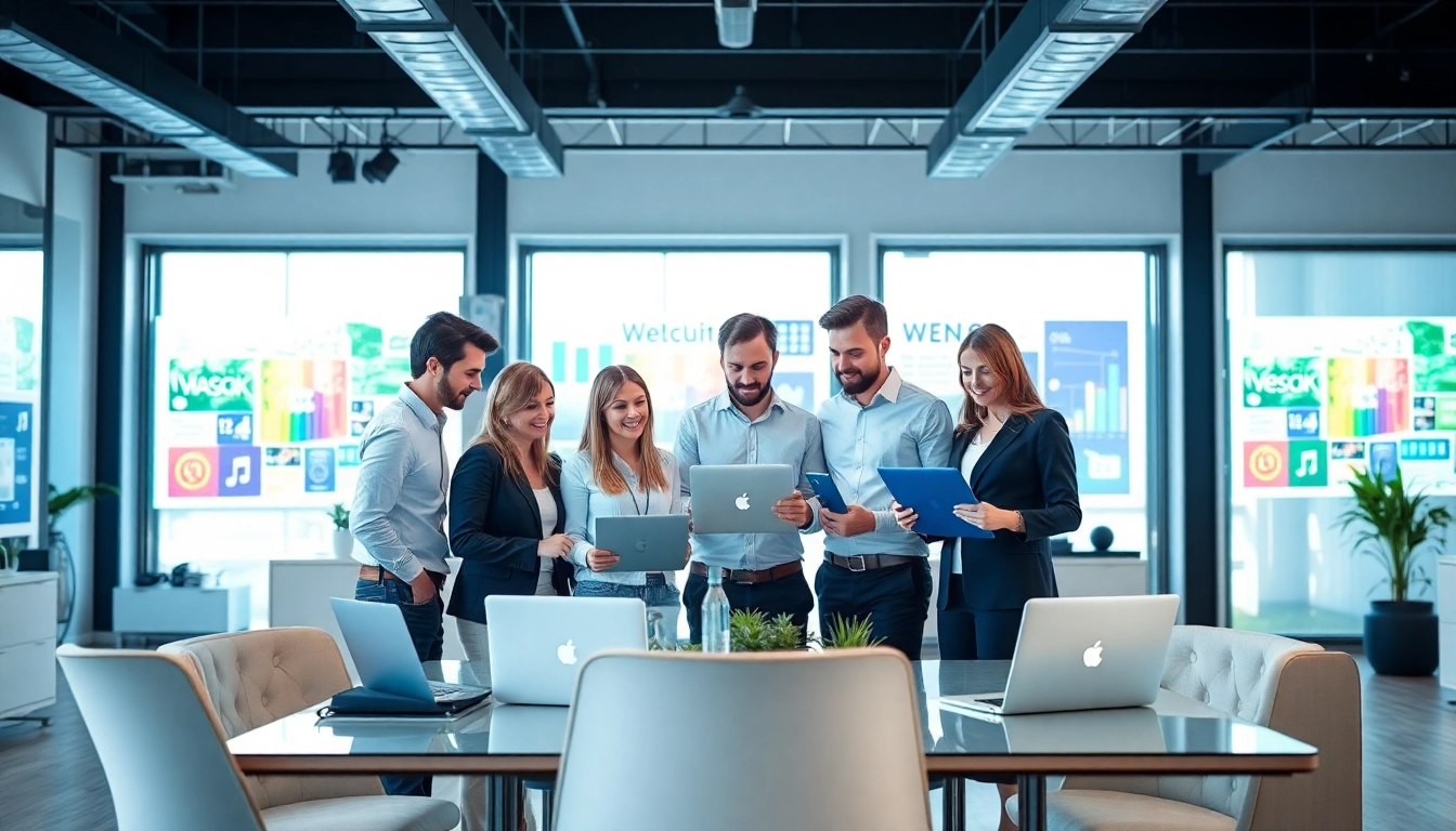 Dynamic teamwork at a web design company showcasing collaboration and creativity.
