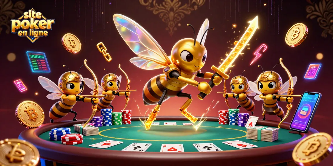 Jouez sur le site de poker en ligne avec un hornet géant en armure samouraï et des cartes de poker en rapport à l'argent.