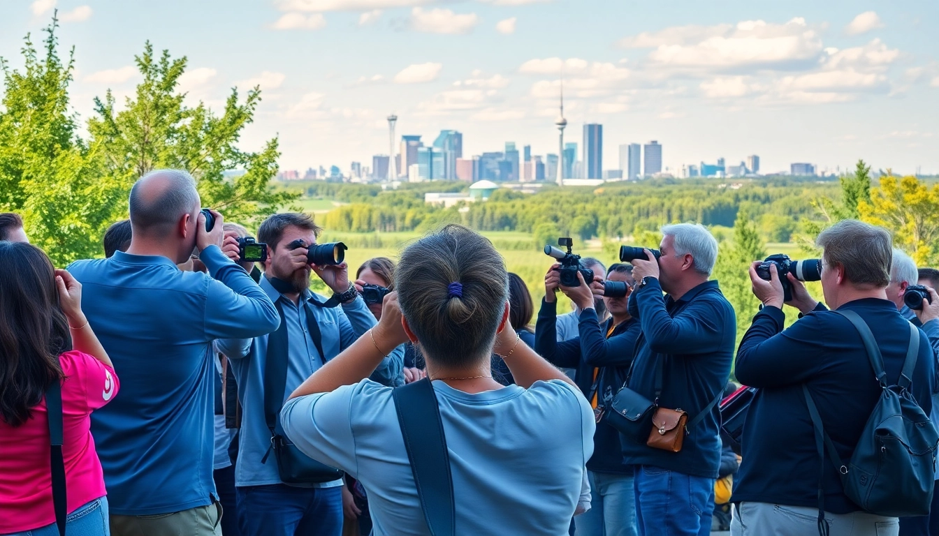 Photographers from a photography company edmonton capturing the vibrant landscapes of Edmonton.