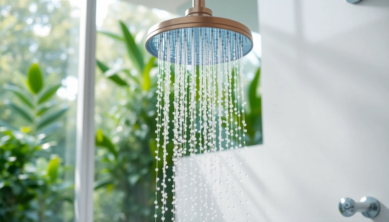 Experience elegant showers uk with a premium rainfall showerhead in a serene bathroom setting.