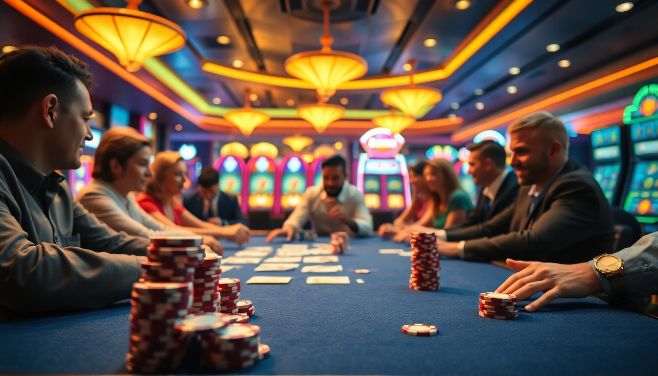 Exciting casino atmosphere at 8win official with players engaged in a thrilling card game.