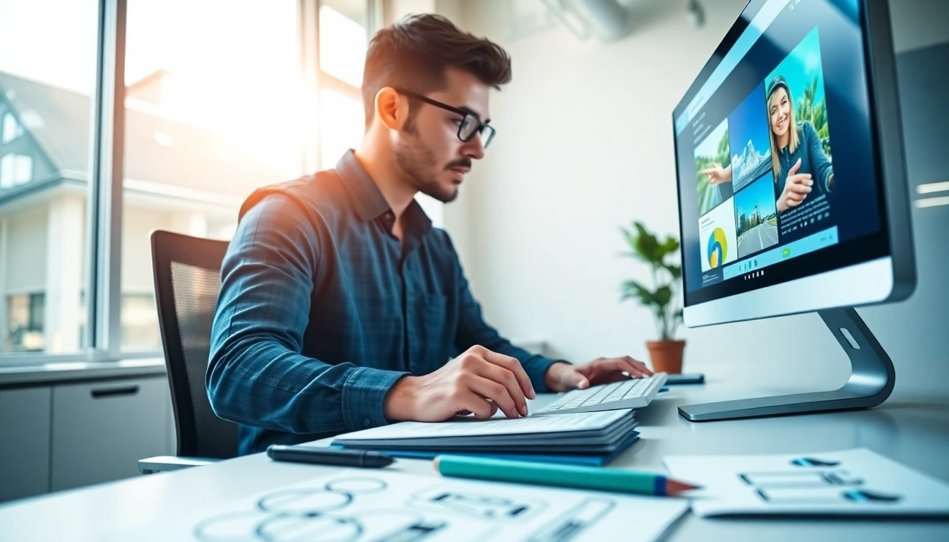 Crafting captivating web design edmonton in a bright, modern workspace.
