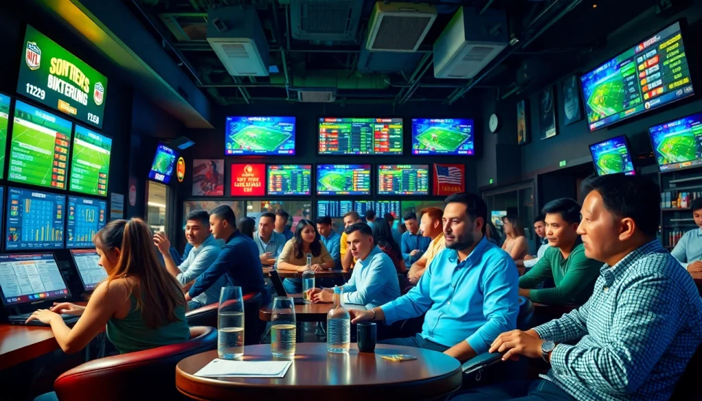 Engaging scene of individuals betting on sports at MM88, showcasing excitement and interaction.