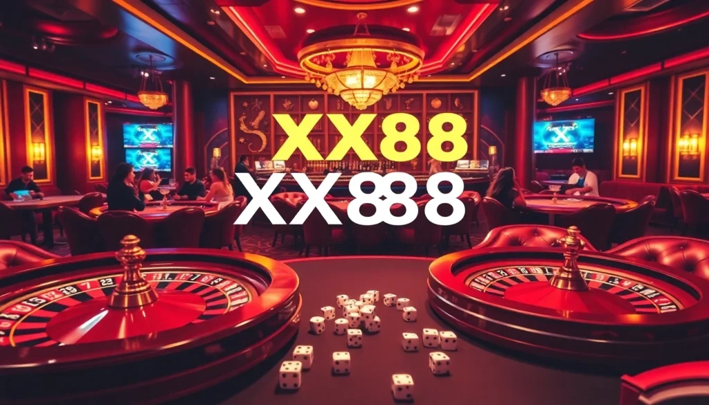 Experience the exhilarating ambience of a casino scene with XX88 Boats and vibrant poker chips on display.