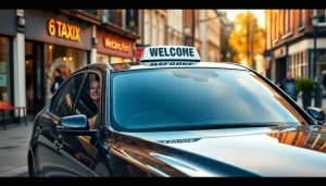 Experience top-tier West Bridgford Taxi services with our modern vehicle in a lively urban setting.