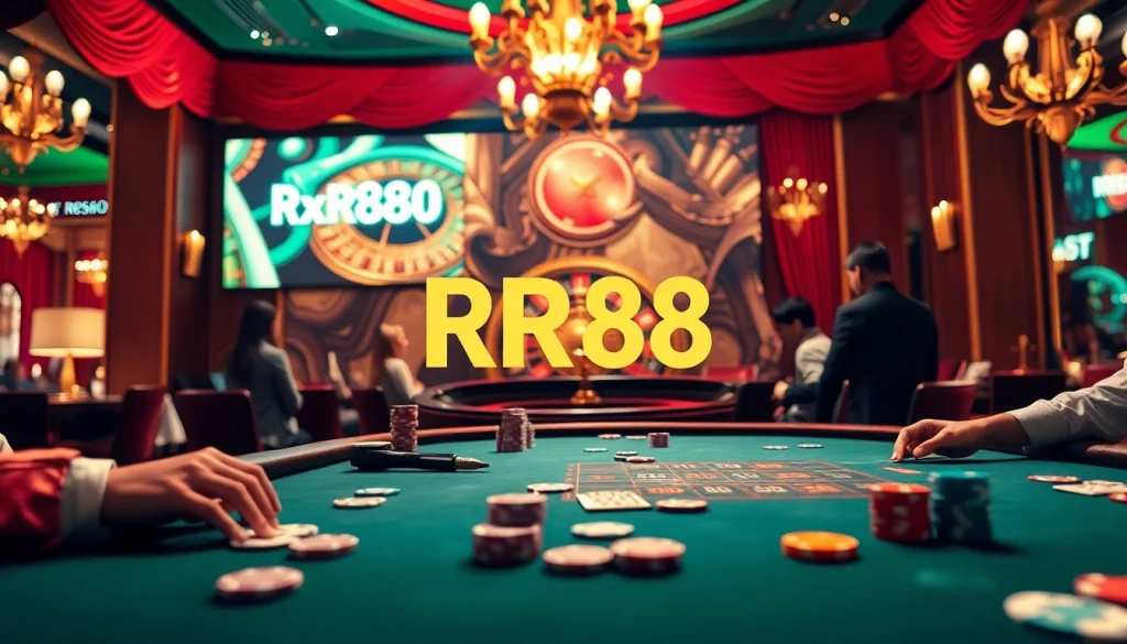Experience the excitement with RR88 at the poker table, as players dive into thrilling bets and card games.