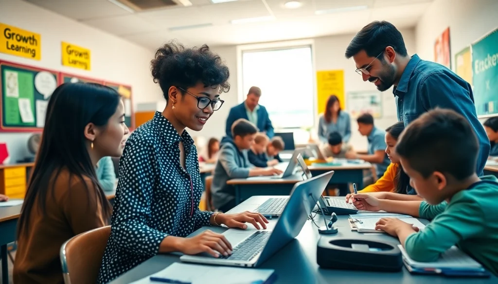 Engaging education scene showcasing interactive learning and collaboration among students.