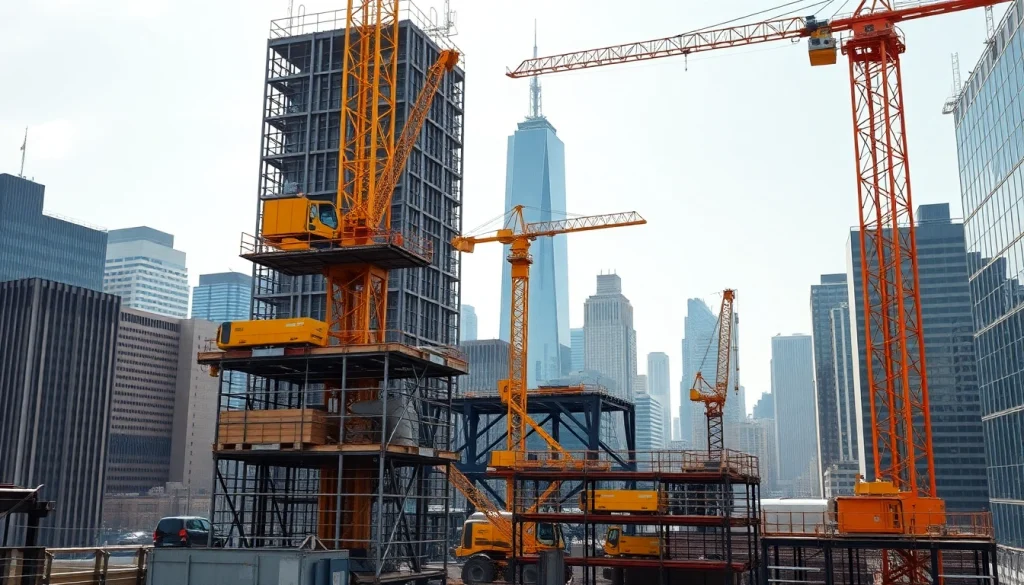 Showcasing a New York Commercial General Contractor working on a bustling construction site.