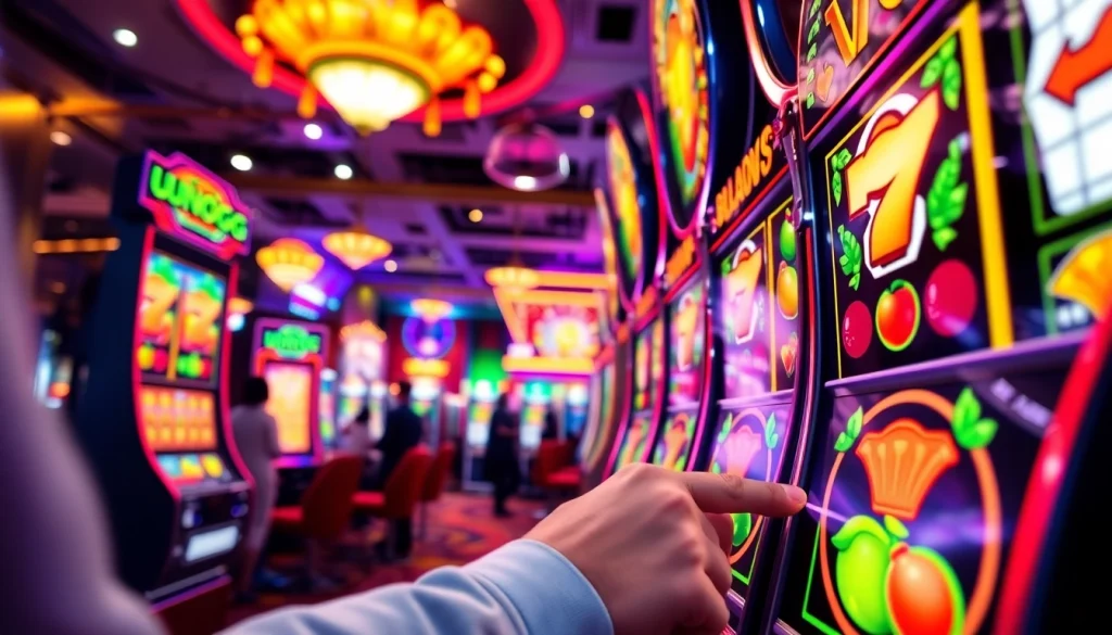 Rasakan sensasi bermain Unogg slot game dengan mesin slot berwarna-warni dan suasana kasino yang meriah.