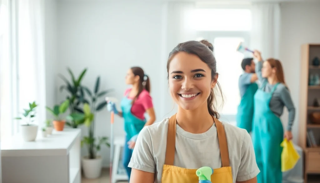 Cleaning Service team engaged in professional cleaning tasks in a modern home.