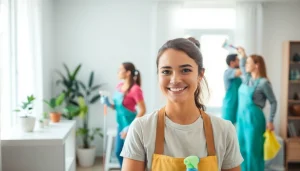 Cleaning Service team engaged in professional cleaning tasks in a modern home.