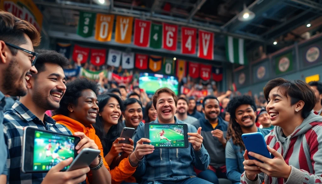 스포츠중계를 통해 다양한 팬들이 경기를 시청하는 모습입니다.