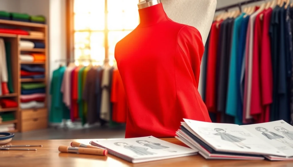 Punta di Roma stof op een stijlvol pop, met kleurrijke stoffen in de achtergrond.