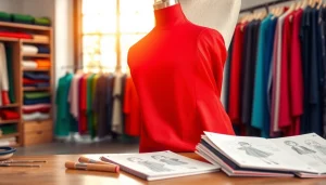 Punta di Roma stof op een stijlvol pop, met kleurrijke stoffen in de achtergrond.