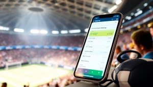 Showcasing the best sports betting sites in India with an engaging mobile app interface in a vibrant sports atmosphere.