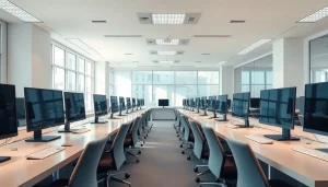 Enhance productivity at this vibrant typing center with modern equipment and a sleek design.