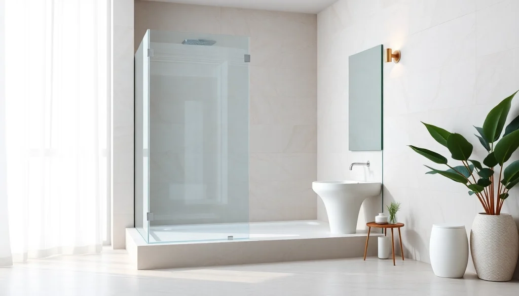 Paroi de douche élégante en verre dans une salle de bain moderne et épurée.