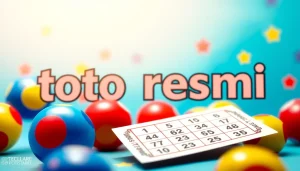 Menampilkan toto resmi dengan tiket lotere dan bola warna-warni yang menarik.