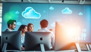 Explore Hybrid Cloud Solutions through professionals in a collaborative office setting.