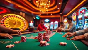 Experience the thrill of gambling at Trang chủ MM88 with players on vibrant casino tables.