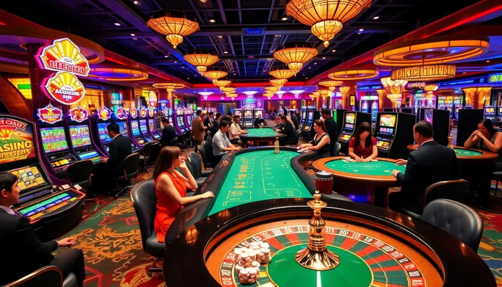 Casino gaming scene featuring KJC brand elements, showcasing vibrant tables and exciting players.
