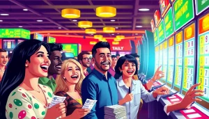 Menggambarkan suasana menarik komengtoto gacor dengan pemain yang penuh semangat di lingkungan permainan lotere