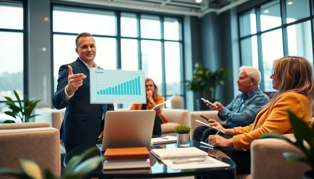 Clients engaging in wealth management San Antonio consultation with a financial advisor in a modern office.