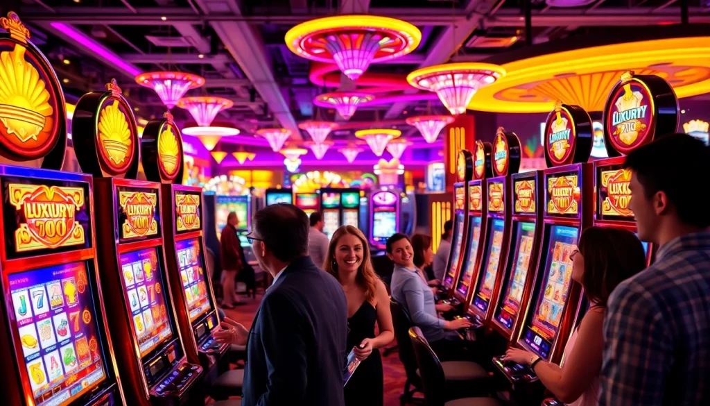 Permainan luxury777 slot yang menarik dengan pemain yang bersemangat di kasino.