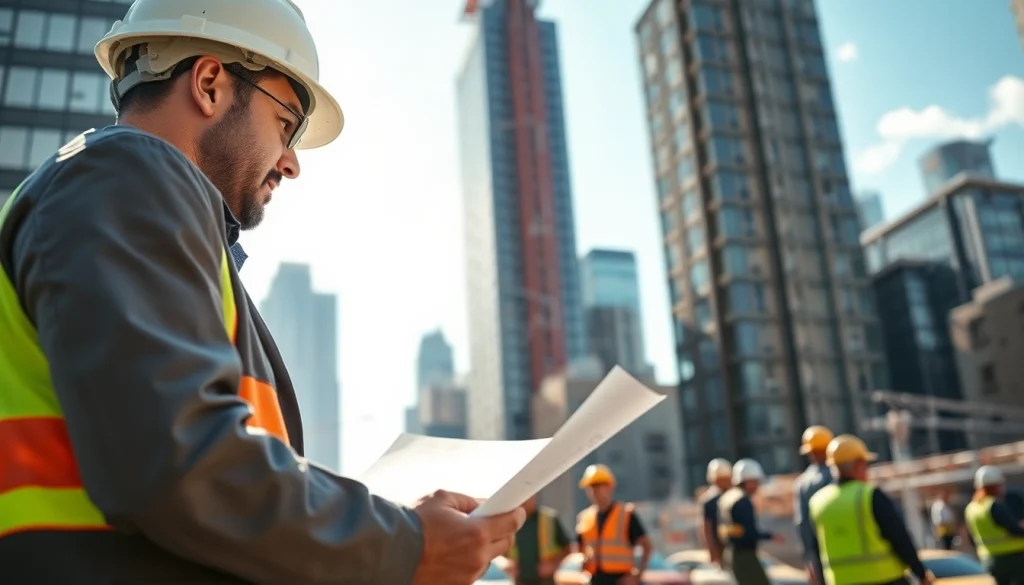 Showcase a skilled Manhattan Commercial General Contractor directing a team at a construction site in Manhattan.