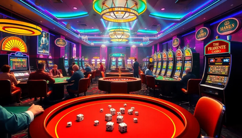 Casino scene showcasing dynamic gambling activities, featuring players at poker tables and roulette wheels, emphasizing KJC AC 2's entertainment value.
