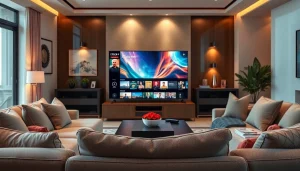 Showcase of iron tv pro featuring a smart TV in a modern living room setting