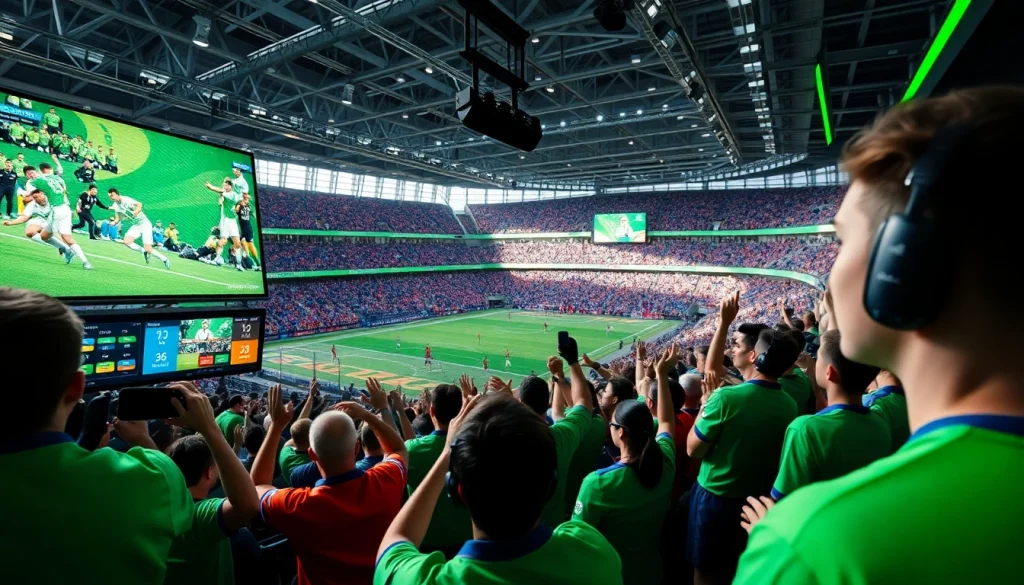 스포츠중계 생생하게 즐기는 팬들과 실제 경기 화면.