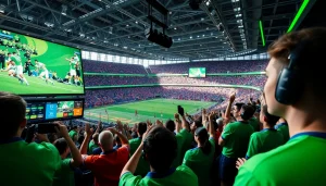 스포츠중계 생생하게 즐기는 팬들과 실제 경기 화면.