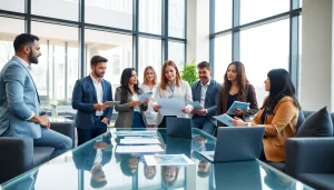 Quickplus Business Consultants actively collaborating in a professional office environment.