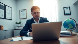 Certified translator in a professional setting reviewing important documents showcasing the role of a tradutor juramentado.