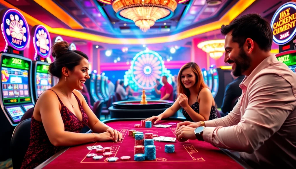 Engaging scene of players enjoying a casino game with MM88 LINK at a vibrant table