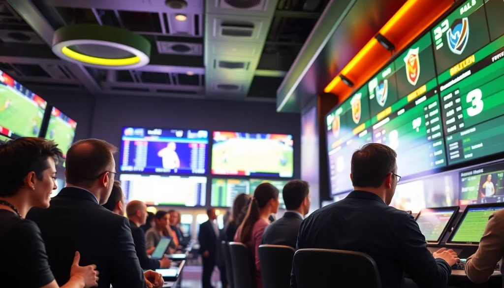 Engaged bettors place wagers in vibrant sports betting Oklahoma casino scene.