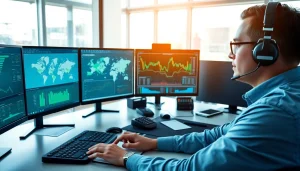 Trucking Dispatch Company coordinating logistics in a vibrant office environment for enhanced efficiency.