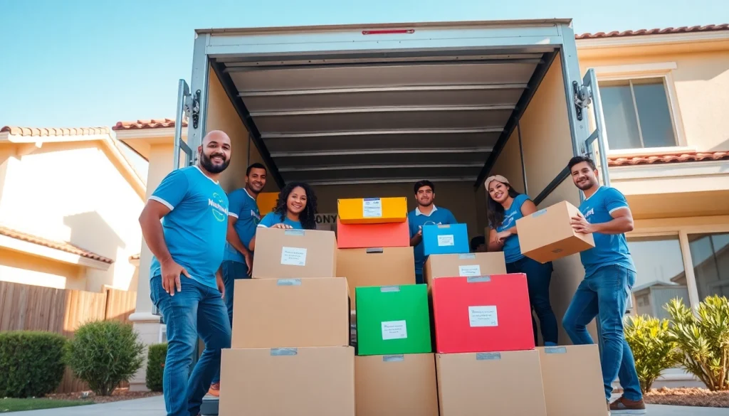 San Diego Mover team efficiently loading boxes into a truck on a sunny day.