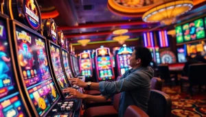 Experience the excitement of Slot Online Terpercaya with vibrant slot machines and enthusiastic players.