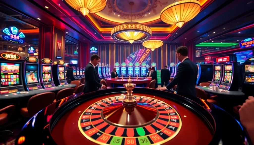 Experience luxurious gambling at W88 with roulette and vibrant casino elements.