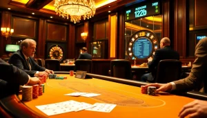 Players engaging in an exciting game of poker at 123b casino, showcasing colorful chips.