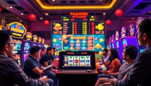 Menampilkan permainan slot PASAR88 SLOT yang menarik dengan suasana kasino yang ceria dan bersemangat.