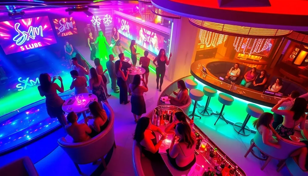 Experience the vibrant nightlife at Club SXM with elegant dancers and handcrafted cocktails.