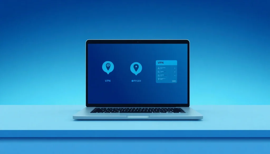 Discover vpn free download features in a sleek VPN app interface on a laptop screen.
