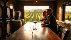 Enjoying Winery Membership experience in a cozy tasting room with scenic vineyard views.